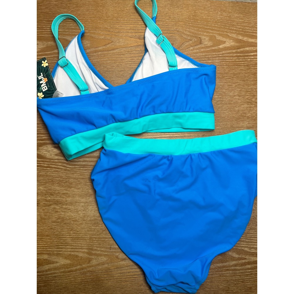 BMJL Womens High Waisted Bikini Set Blue Turquoise Colorblock Wrap Top Size M - Picture 2 of 4